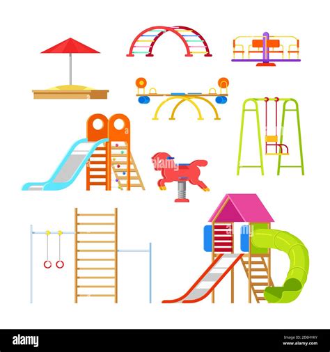 Kids Playground And Kindergarten Isolated Icons And Design Elements