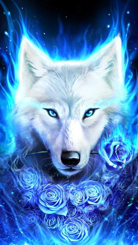 Blue Fire Ice Wolf For Keyboard Theme Wolf Spirit Animal Fantasy