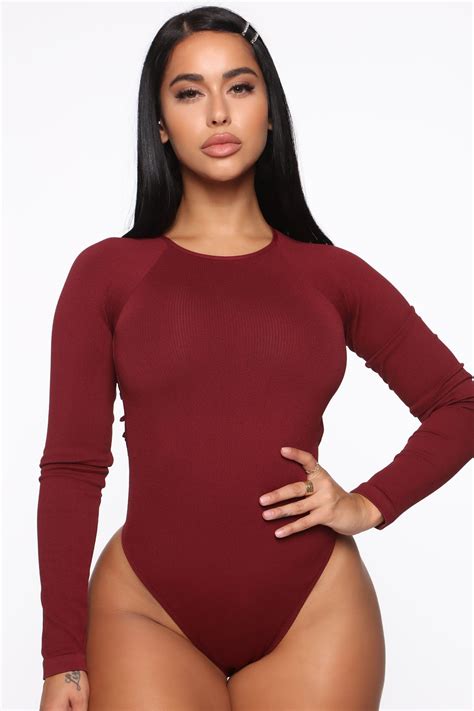 A Night With You Seamless Long Sleeve Bodysuit - Wine in 2020 | Long sleeve bodysuit, Bodysuit ...
