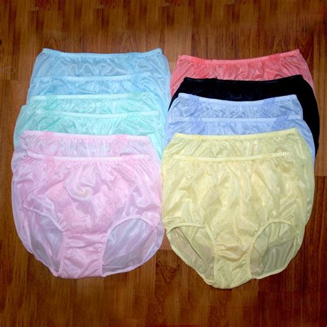 1 Dozen 7 Colors Yellow Womens Nylon Brief Panties Vintage Style
