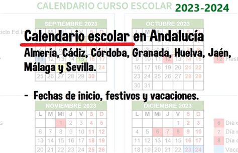 Calendario Escolar En Andalucía Para El Curso 20232024 Fechas De