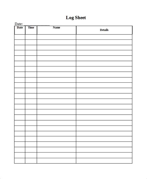 Printable Log Sheets Template Business Psd Excel Word Pdf
