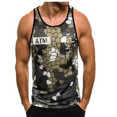 Mens Tank Top Army Camo Camouflage Mens Bodybuilding Stringers Tank