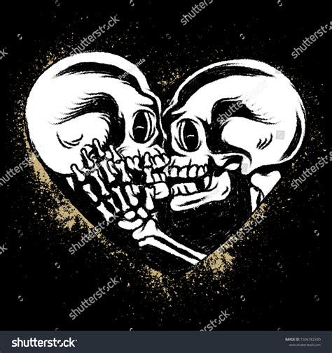 Two Skulls Kiss Inside Heart Grunge Vector De Stock Libre De Regalías