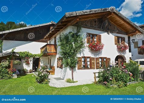 Exterior Of A Traditional Bavarian Countryside House In Mittenwald