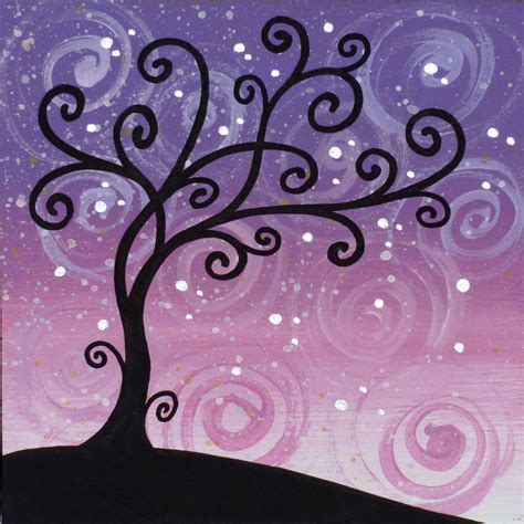 Silhouette Coloured Painting With Curly Tree Dipinti Moderni Quadri