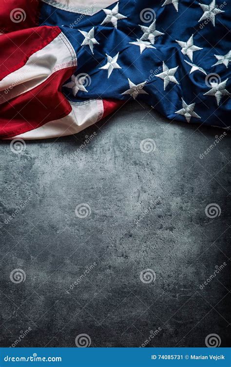 Usa Flag American Flag American Flag Freely Lying On Concrete