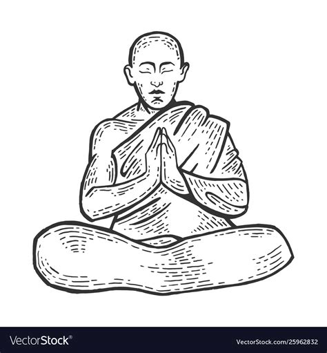 Buddhist Monk Meditating Engraving Royalty Free Vector Image