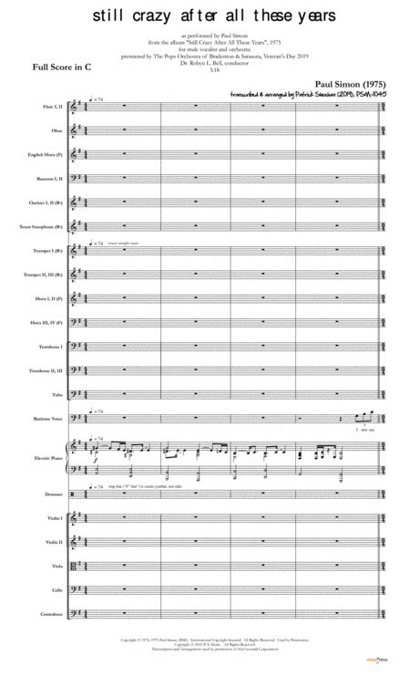 Still Crazy After All These Years Simon Garfunkel For Male Vocalist Full Orchestra Music Sheet