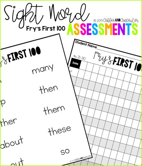 Sight Word Assessment Pack Frys First 100 Sight Words Fry Sight