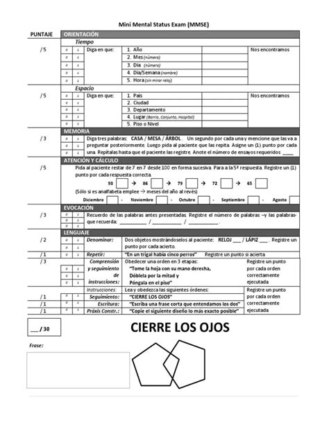 Mini Mental Status Exam Worksheet