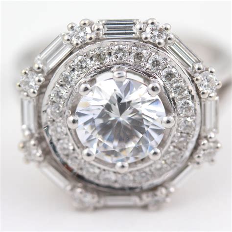 Halo Ladies Agi Certified Real Diamond Ring Round 425 Ct 14k White