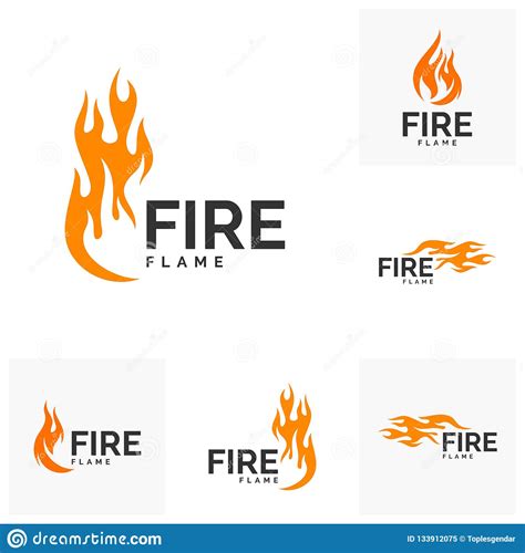 Set Of Fire Flame Logo Design Vector Hot Logo Template Stock Vector