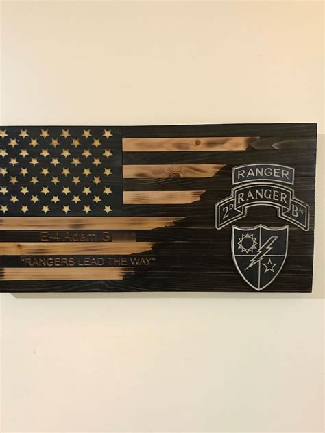 Us Army Ranger Flag Rustic Burnt Wood American Flag Etsy