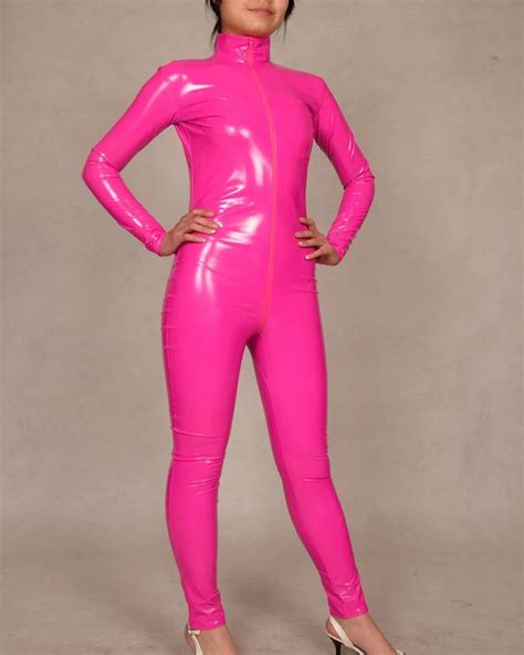 Buy Leather Pvc Bodysuit Zentai Suits Pink Catsuit