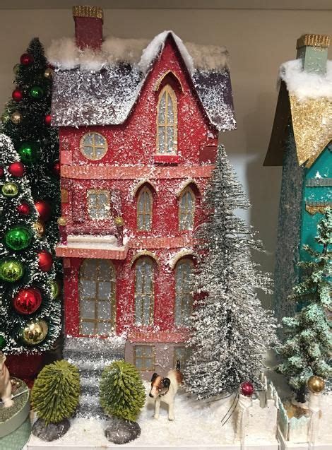 Teal Townhouse Putz House Christmas Decorations Glitter Christmas Glitter Houses