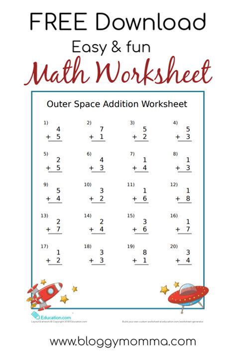 Some of the worksheets below are mental math worksheets, facts and the fact learning strategies, division using the think multiplication strategy, mental calculations using subtraction facts for 10s, 100s, 1000s with several interesting problems. Easy and Fun Outer Space Themed Math Worksheet! | Bloggy Momma