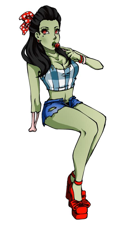 Colorful Zombie Pin Up Girl In Red Heels Tattoo Design By Serrafia