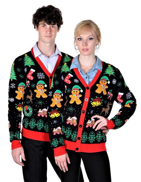 Socal Look Womens Ugly Christmas Sweaters Cardigan Gingerbread Medium Black