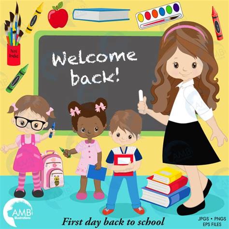 Back To School Clipart Classroom Clipart Teacher Clipart Student Clipart Books Crayons