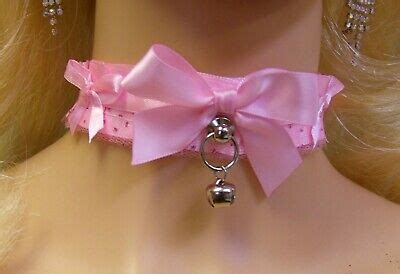 Any Size Choker Collar Sissy Pink Bell Locking Bdsm Ddlg Kitten Lace Leash Ring Ebay