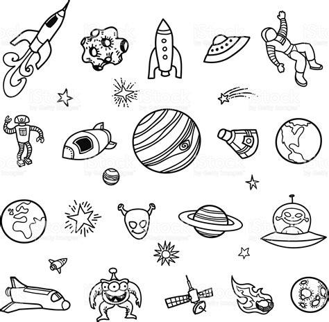 And search more of istock's. A set of hand-drawn, unfilled line drawings of space ships ...