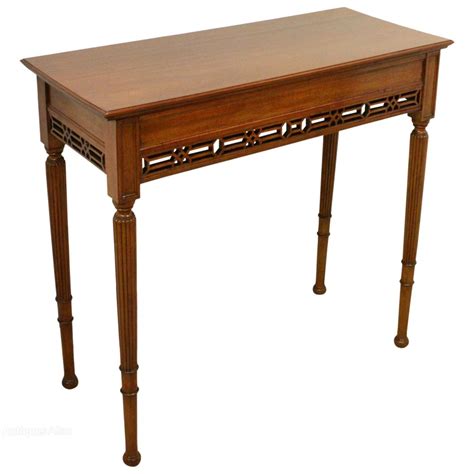 This narrow hallway table is perfect for homes with narrow hallways and want to accent the area with some furniture that won't get in the way of household traffic. Narrow Mahogany Hall Table / Side Table - Antiques Atlas