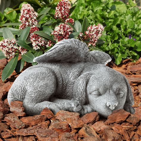 Pure Garden Sleeping Angel Dog Pet Memorial Statue Resin Faux Stone