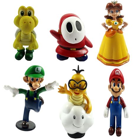 6pcs Super Mario Bros Luigi Daisy Princess Koopa Lakitu Shy Guy Figure