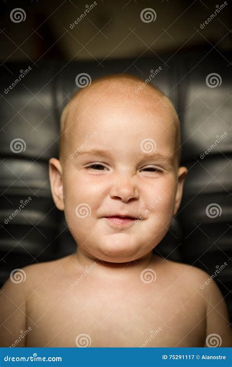 Naked Kid On A Leather Chair Stock Image Image Of Chair Diaper