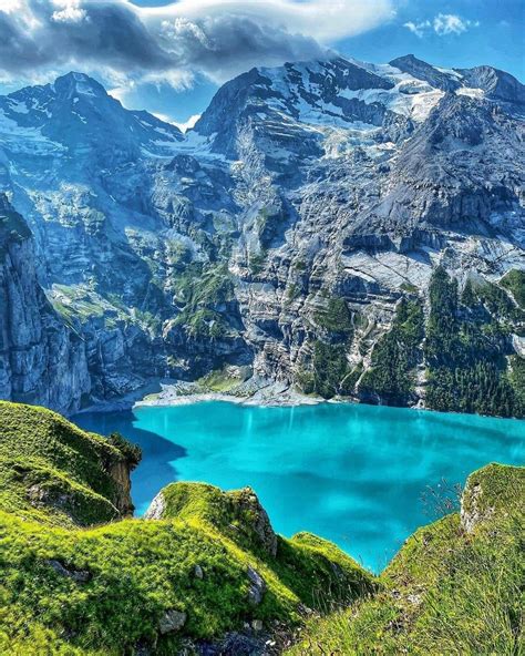 Lake Oeschinen Is A Lake In Switzerland Near The Town Of Kandersteg In