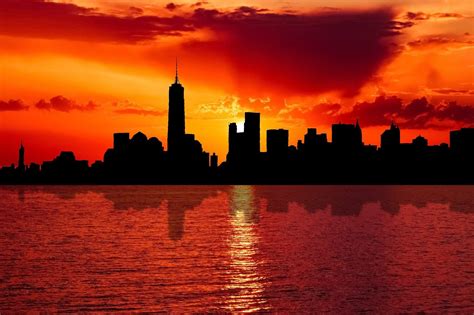 Free New York City Sunset Skyline River Image