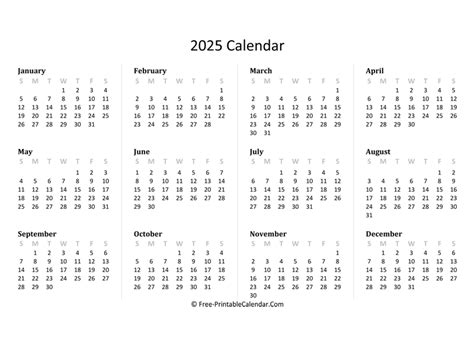 2025 Yearly Calendar In Excel Pdf And Word