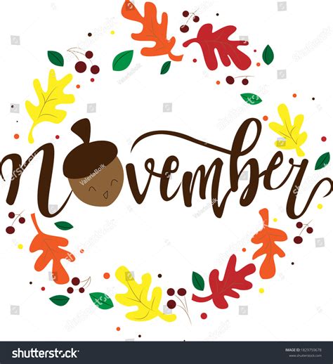 November Word Hand Lettering Typography Autumn Stock Illustration