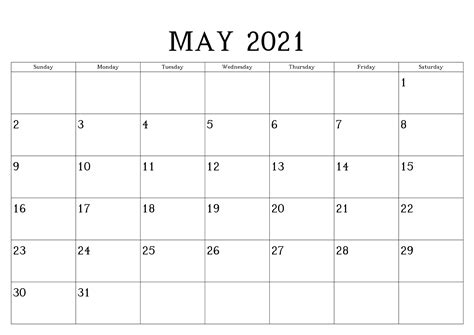 Editable May 2021 Calendar Blank 플래너 월간 달력 플래너 템플릿