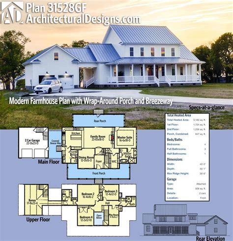 Plan 31528gf Modern Farmhouse Plan With Wrap Around Porch And