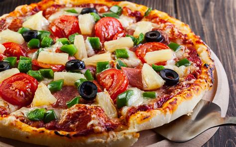 Tomato Olives And Pineapple Pizza Food Pizza Tomatoes Olives Hd