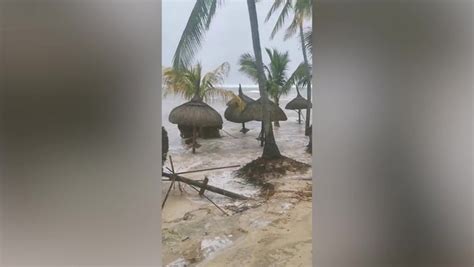 Cyclone Freddy Winds Destroy Sunshades On Mauritius Beach Video
