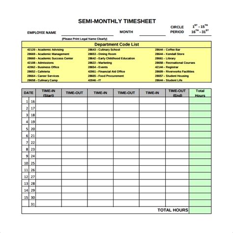monthly timesheet calculators  google docs pages ms word