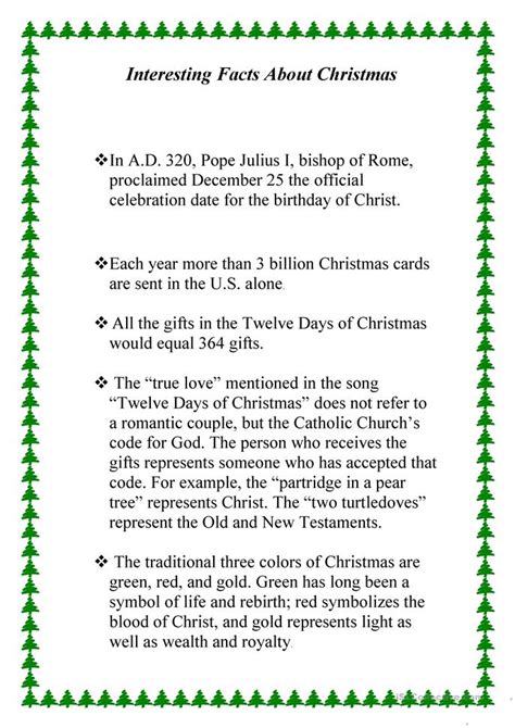 Interesting Facts About Christmas Worksheet Free Esl Printable