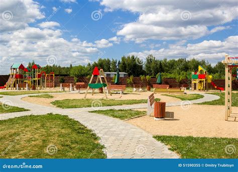 Children S Playground With Swings And Slides Countryside Stock Image