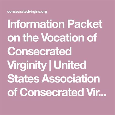 Information Packet On The Vocation Of Consecrated Virginity United States Association Of