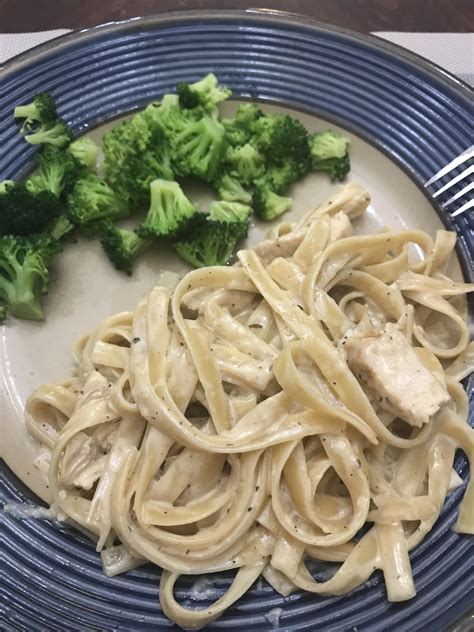 Homemade Cajun Chicken Alfredo With A Side Of Steamed Broccoli R Food
