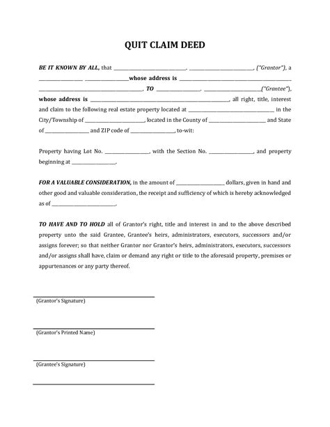 Quit Claim Deed Form Template