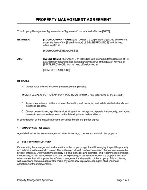 Free Commercial Property Management Agreement Template