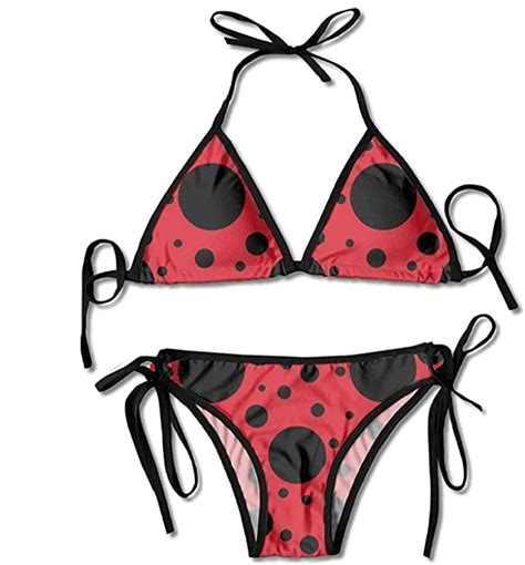 Ladybug Point Womens Wrap Top Bottom Bathing Suit Bikini Swimwear 2 Piece Sexy