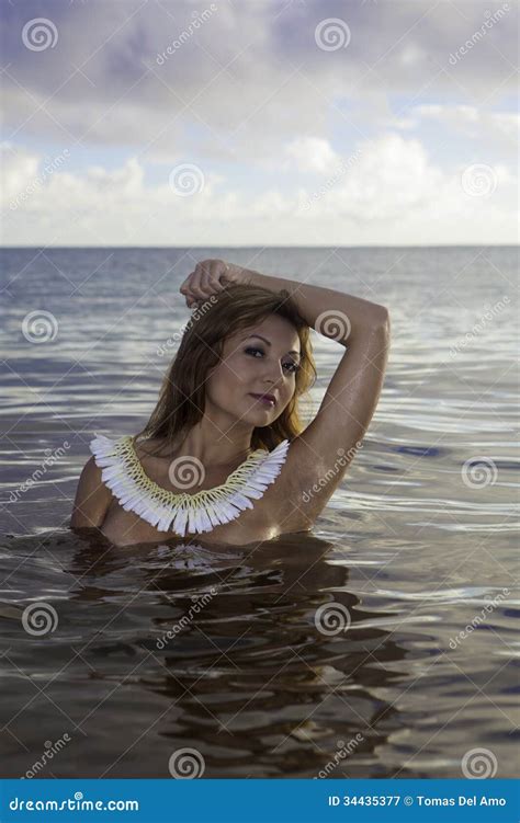 Beautiful Girl Topless In The Ocean Stock Image Image Of Smiling Flowers 34435377
