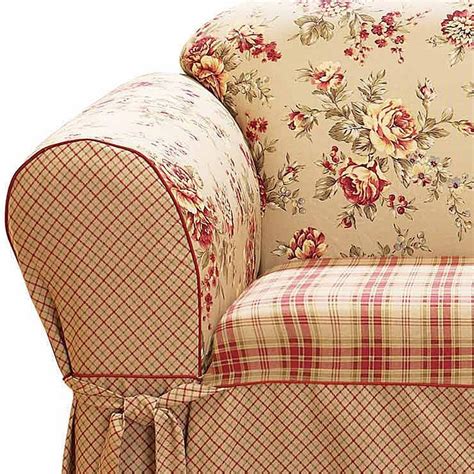 Dual Reclining Loveseat Slipcover Shabby Toile Red Sure Fit Cover