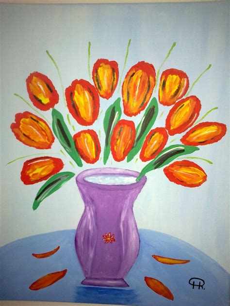 Tulpen Mit Vase Abstrakte Malerei Stillleben Blumen Malerei Von