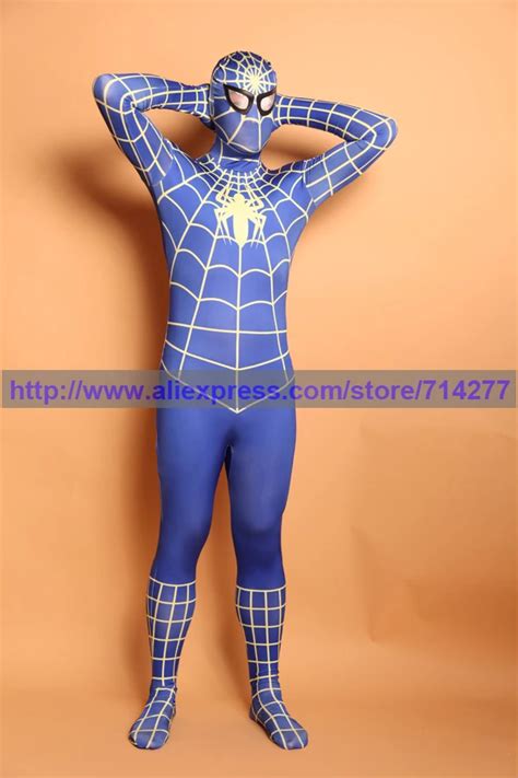 superhero spiderman dark blue and white cool spiderman cosplay costume lycra spandex full